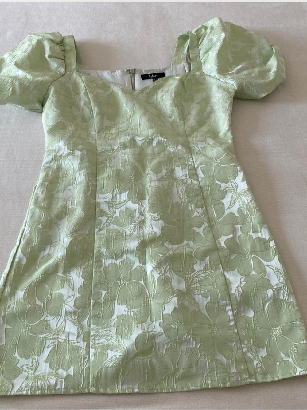 Lulus Light Green Floral Puff-Sleeve Mini Dress